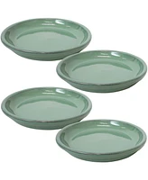 Ceramic Outdoor Flower Pot Saucers Set of 4 - Uv- and Frost-Resistant - Seafoam Glazed Finish