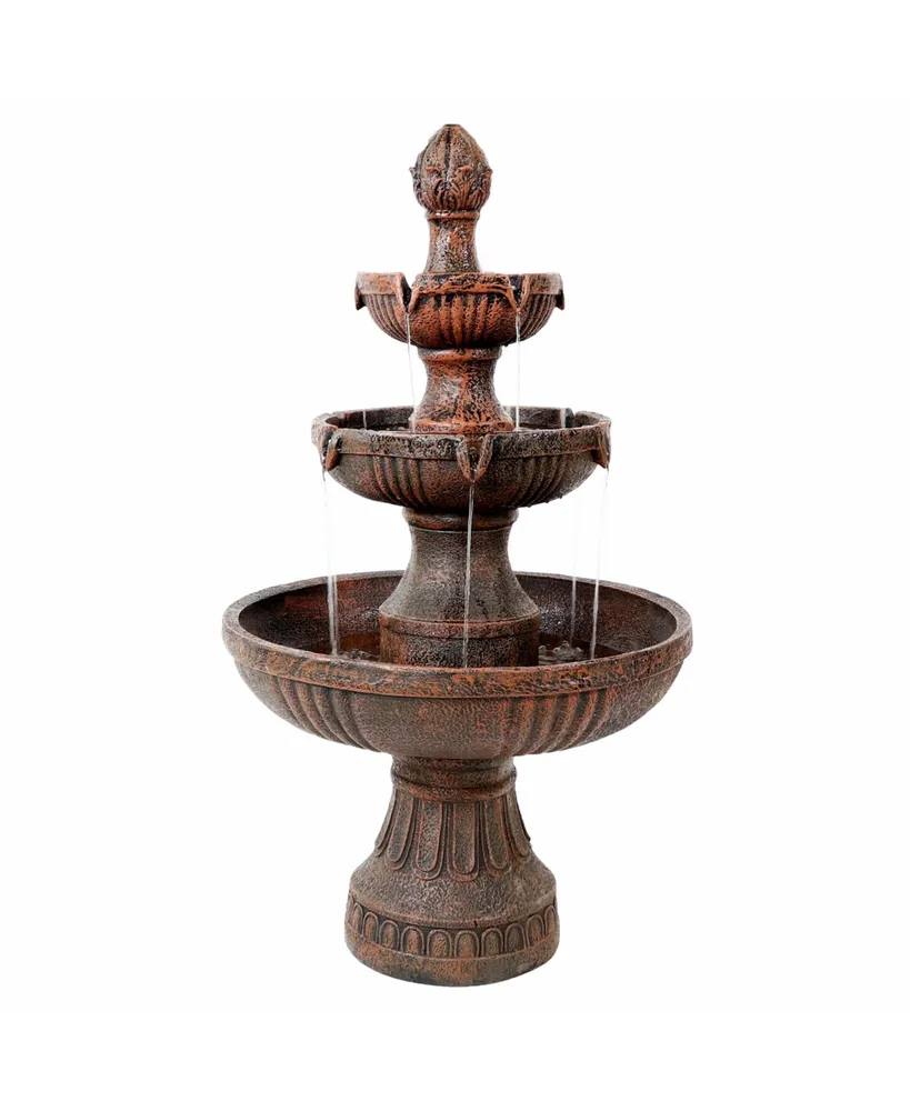 Sunnydaze Decor Flower Blossom Resin Outdoor 3-Tier Fountain - Brown