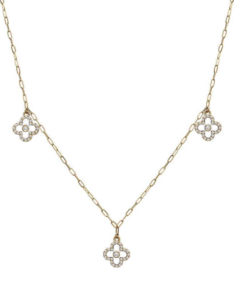 Wrapped Diamond & Enamel Quatrefoil Dangle 18" Collar Necklace (1/4 ct. t.w.) in 10k Gold, Created for Macy's