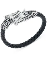 Legacy for Men by Simone I. Smith Horse Head Black Leather Braided Bypass Bracelet in Stainless Steel
