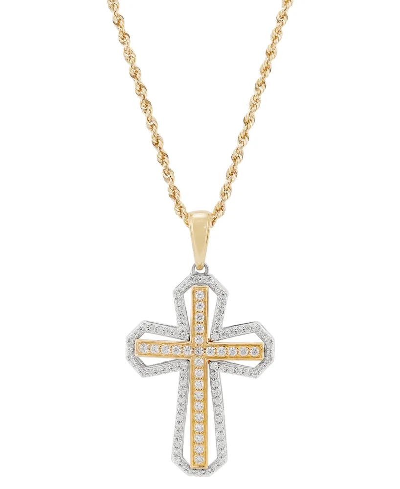 Grown With Love Men's Lab Grown Diamond Cross 22" Pendant Necklace (1 ct. t.w.) in 14k Two-Tone Gold