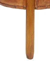 Rosemary Lane Teak Wood Handmade Upholstered Leather Stool with Wood Legs, 17" x 17" x 20"