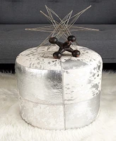 Rosemary Lane Leather Handmade Stool with Patchwork Pattern, 16" x 16" x 16"