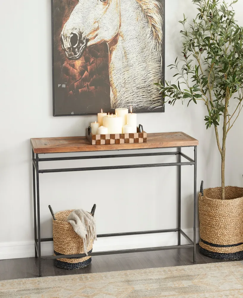 Rosemary Lane Metal Rustic Console Table with Brown Wood Top, 48" x 16" x 30"