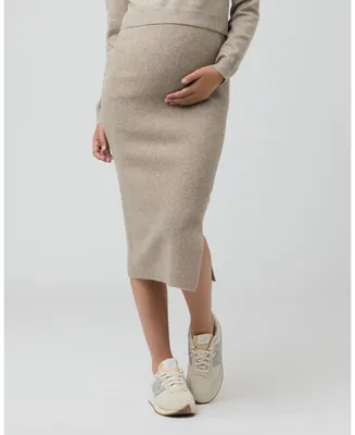 Maternity Dani Knit Midi Skirt with Split Latte