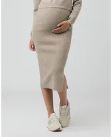 Ripe Maternity Dani Knit Midi Skirt with Split Latte