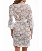 iCollection Women's Jasmine Soft Sheer Lace Robe with Self Tie Satin Sash