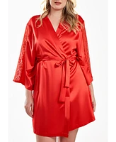 iCollection Milena Satin and Lace Robe with Self Tie Sash