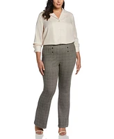 Ella Rafaella Plus Size Button Detail Plaid Bootcut Pants