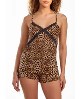 iCollection Women's Chiya Leopard Pajama Short Set Trimmed Lace, 2 Piece