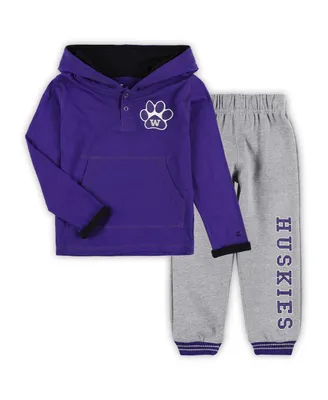 Toddler Boys Colosseum Purple, Heathered Gray Washington Huskies Poppies Pullover Hoodie and Sweatpants Set