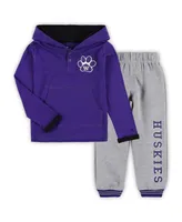 Toddler Boys Colosseum Purple, Heathered Gray Washington Huskies Poppies Pullover Hoodie and Sweatpants Set