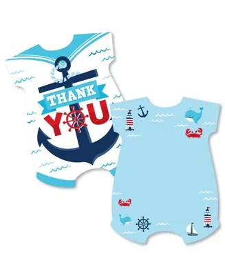 Ahoy It's a Boy - Nautical Baby Shower Shaped Thank You Note Cards - 12 Ct