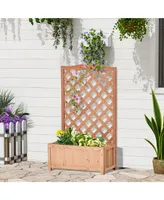 28"x11"x46" Raised Garden Bed Wood Planter Box w/ Vine Trellis, Brown