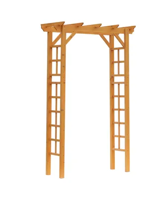 Outsunny 7 ft Natural Wooden Backyard Pergola w/ Side Panel for Climbing Vines