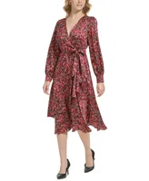 Karl Lagerfeld Paris Women's Puffed-Shoulder Faux-Wrap Dress