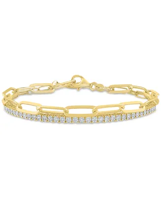 2-Pc. Diamond & Paperclip Link Bracelets (1/4 ct. t.w.) in 14k Gold-Plated Sterling Silver - Gold
