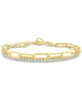 2-Pc. Diamond & Paperclip Link Bracelets (1/4 ct. t.w.) in 14k Gold-Plated Sterling Silver - Gold