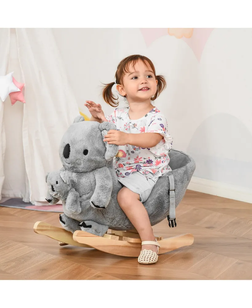 Qaba Kids Soft Ride-On Rocking Horse Animal, Koala Rocker Toy w/ Sounds