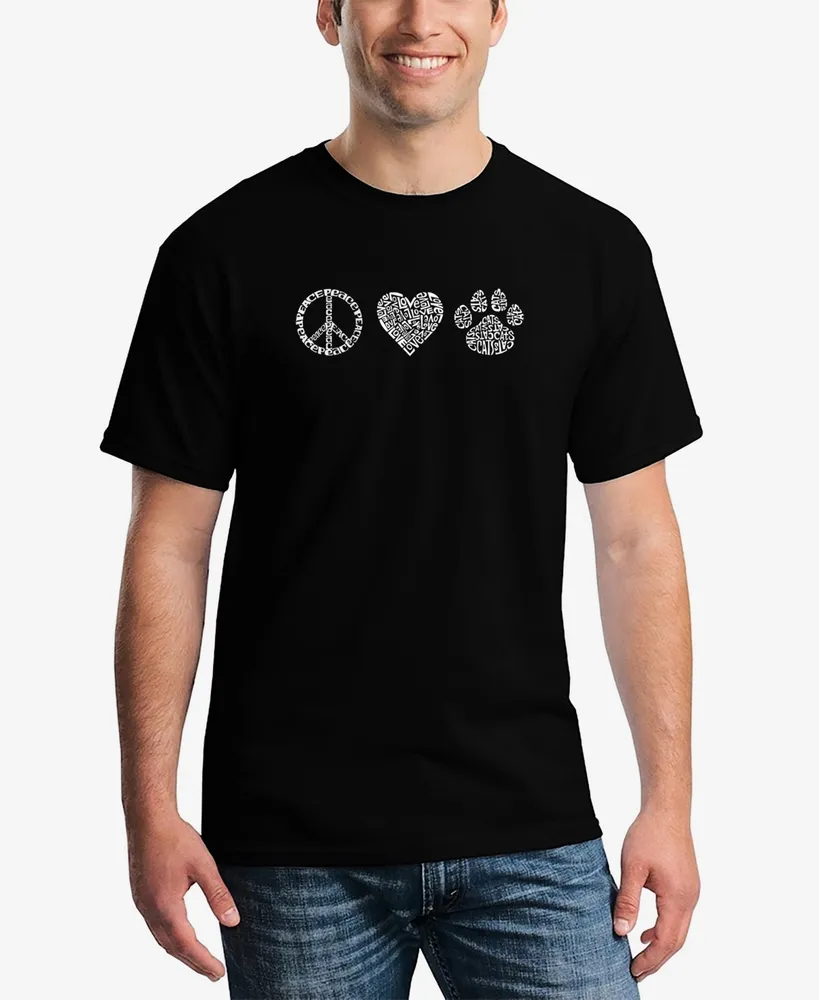 La Pop Art Men's Peace Love Cats Word Short Sleeve T-shirt