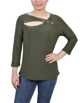 Ny Collection Petite 3/4 Sleeve Cutout Top