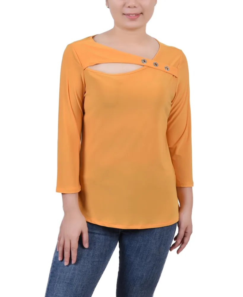 Ny Collection Petite 3/4 Sleeve Cutout Top