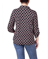 Ny Collection Petite 3/4 Ruched Sleeve Studded Y-neck Top