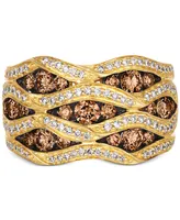Le Vian Chocolatier Chocolate Diamond (1-1/3 ct. t.w.) & Vanilla Diamond (1/2 ct. t.w.) Wavy Statement Ring in 14k Gold