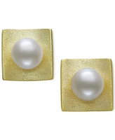 Belle de Mer Cultured Freshwater Button Pearl (7-8mm) Square Stud Earrings in 14k Gold-Plated Sterling Silver