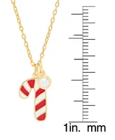 Lab-grown White Sapphire (5/8 ct. t.w.) & Enamel Candy Cane & Bezel Drop Pendant Necklace in 14k Gold-Plated Sterling Silver, 16" + 2" extender