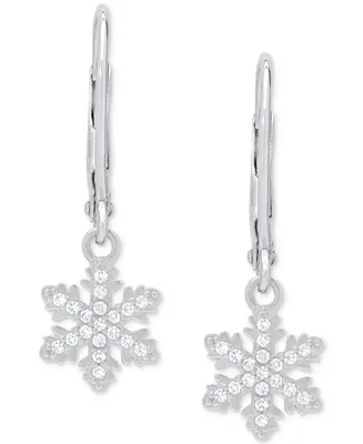 Lab-grown White Sapphire Snowflake Leverback Drop Earrings (1/3 ct. t.w.) in Sterling Silver