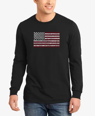 La Pop Art Men's 50 States Usa Flag Word Long Sleeves T-shirt