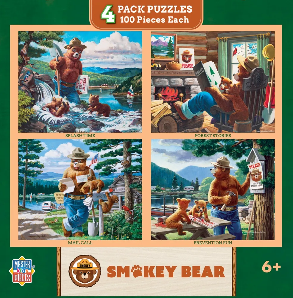 Masterpieces Smokey Bear 4-Pack 100 Piece Jigsaw Puzzles for Kids
