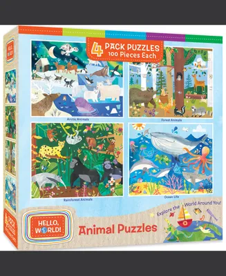 Masterpieces Hello, World! 4-Pack 100 Piece Jigsaw Puzzles for kids