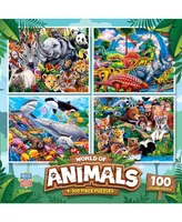 Masterpieces World of Animals 4-Pack 100 Piece Jigsaw Puzzles