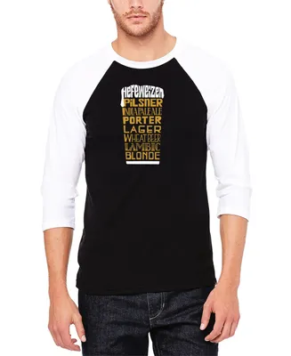 La Pop Art Men's Raglan Baseball 3/4 Sleeve Styles of Beer Word T-shirt