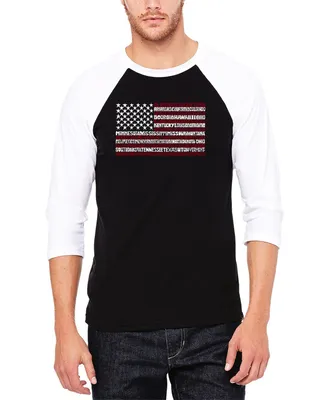 La Pop Art Men's Raglan Baseball 3/4 Sleeve 50 States Usa Flag Word T-shirt