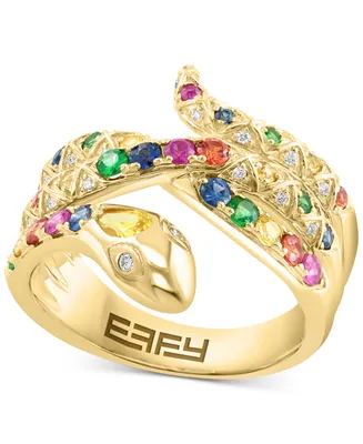 Effy Multi-Gemstone (1 ct. t.w.) & Diamond (1/10 ct. t.w.) Snake Ring in 14k Gold