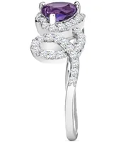 Amethyst (5/8 ct. t.w.) & White Topaz (1-1/2 ct. t.w.) Love Ring in Sterling Silver