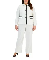 Le Suit Plus Size Contrast-Trimmed Button-Up Pantsuit