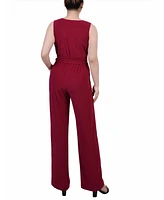 Ny Collection Petite Sleeveless Belted Jumpsuit