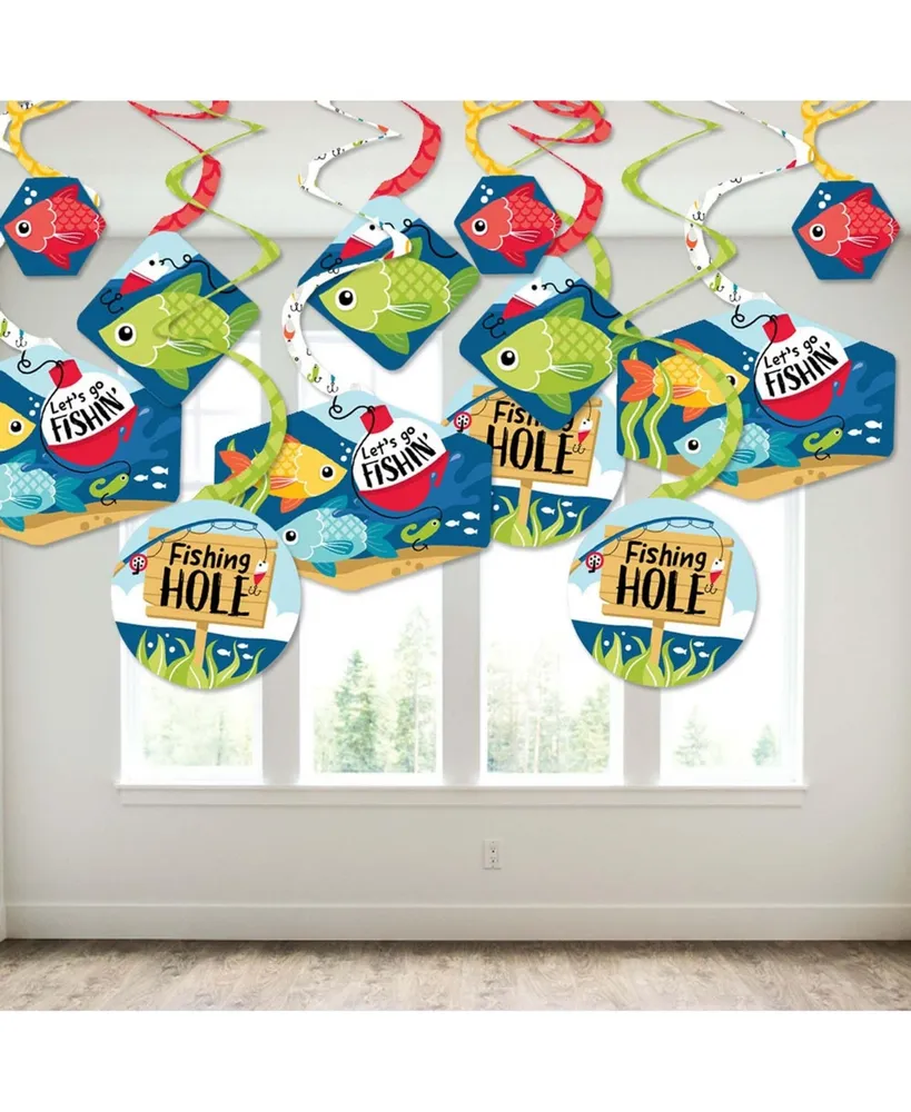 Let's Go Fishing - Fish Themed Hanging Decor - Party Decoration Swirls Set of 40