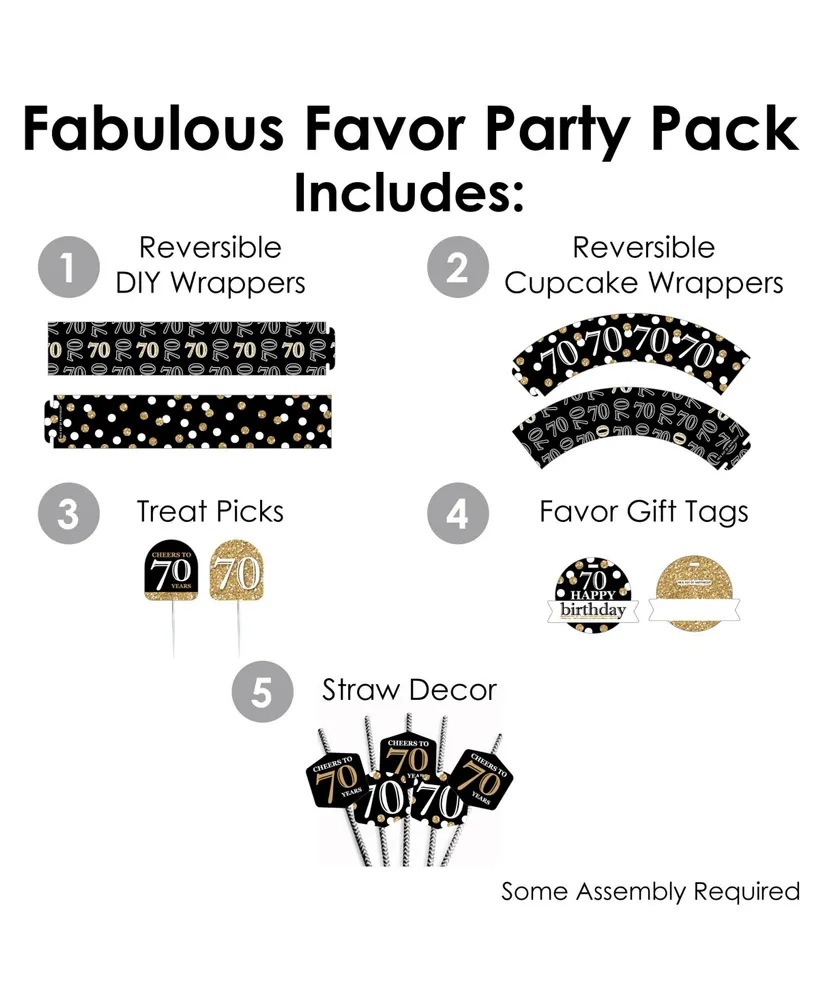 Adult 70th Birthday Gold Favors & Cupcake Kit - Fabulous Favor Party Pack 100 Pc