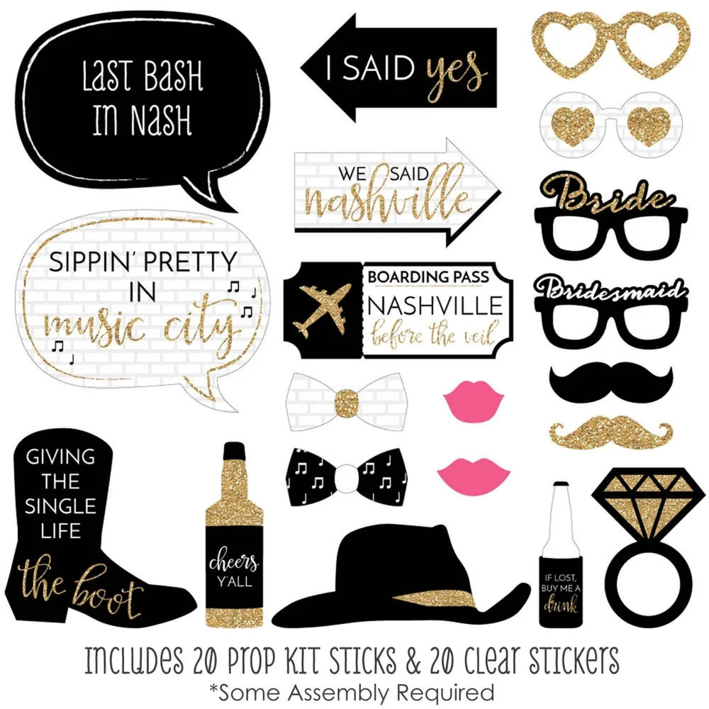 Big Dot of Happiness Nash Bash - Nashville Bachelorette Party Photo Booth Props Kit - 20 Count
