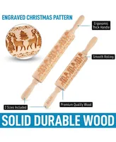 Zulay Kitchen Wooden Carved Christmas Rolling Pin 2-Pc.