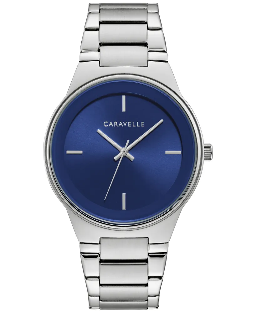 Caravelle designed by Bulova Men's Modern Stainless Steel Bracelet Watch 40mm Gift Set - Silver