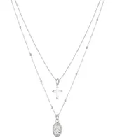 Unwritten Silver Plated Brass Crystal Mary and Cross Duo Necklace with Extender