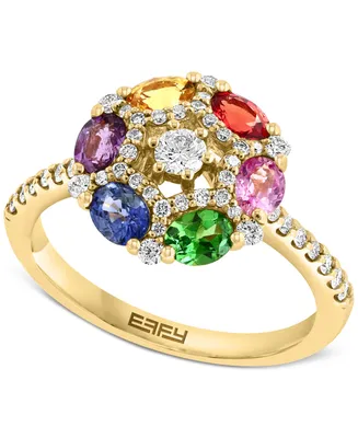 Effy Multi-Sapphire (1-3/8 ct. t.w.) & Diamond (3/8 ct. t.w.) Cluster Ring in 14k Gold