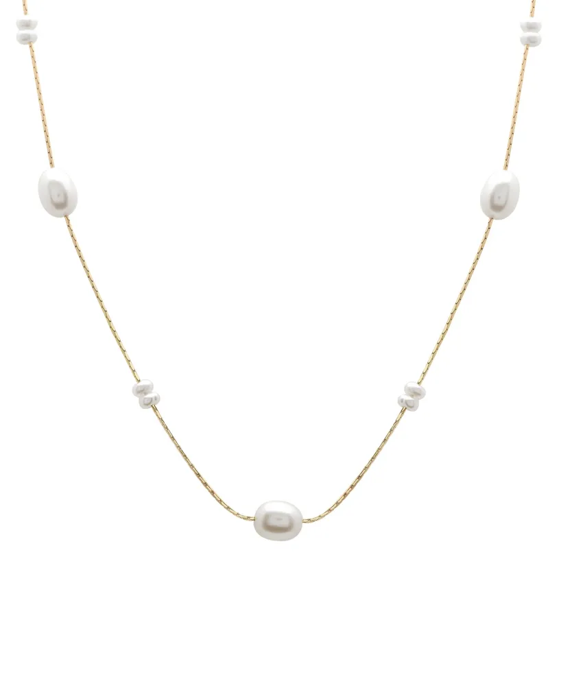 Cultured Freshwater Pearl (3 x 3-1/2mm, 6 x 8mm) Collar Necklace in 14k Gold-Plated Sterling Silver, 17" + 1" extender