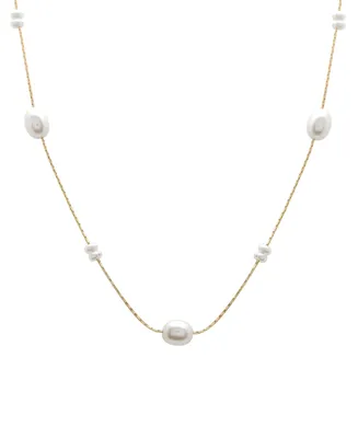 Cultured Freshwater Pearl (3 x 3-1/2mm, 6 x 8mm) Collar Necklace in 14k Gold-Plated Sterling Silver, 17" + 1" extender